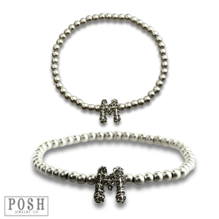 Bead bracelet with rhinestone inital - Boutique Bella BellaBracelets