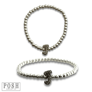 Bead bracelet with rhinestone inital - Boutique Bella BellaBracelets