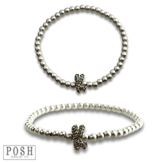 Bead bracelet with rhinestone inital - Boutique Bella BellaBracelets