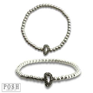 Bead bracelet with rhinestone inital - Boutique Bella BellaBracelets