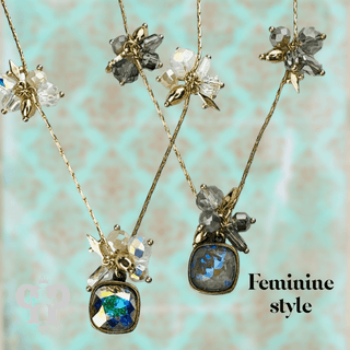 Bead cluster necklace with Austrian crystal pendant - LC - Boutique Bella BellaNecklaces