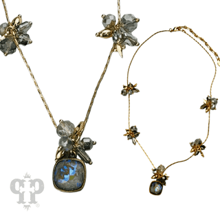 Bead cluster necklace with Austrian crystal pendant - LC - Boutique Bella BellaNecklaces