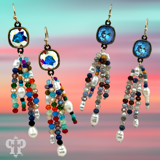 Bead fringe earring, Austrian crystal - LC - Boutique Bella BellaEarrings
