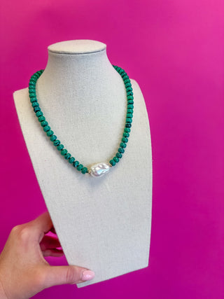 Bead with Pearl Necklace - Green - Boutique Bella BellaNecklaces