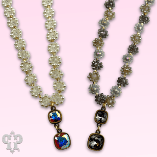 Bead woven flower necklace with Austrian crystal - Boutique Bella BellaNecklaces