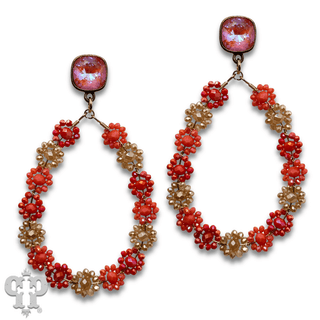 Bead woven flower teardrop earring, Austrian crystal - LC - Boutique Bella BellaEarrings