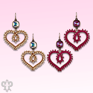 Bead wrapped scroll heart earrings with Austrian crystals - Boutique Bella BellaEarrings