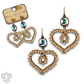 Bead wrapped scroll heart earrings with Austrian crystals - Boutique Bella BellaEarrings