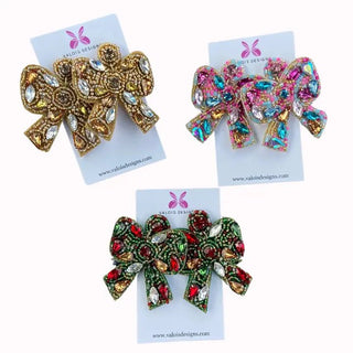 Beaded and Charmed Bow Earrings - Boutique Bella BellaChristmas Earrings