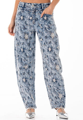 Beaded Bloom Barrel Jeans - Boutique Bella BellaJeans