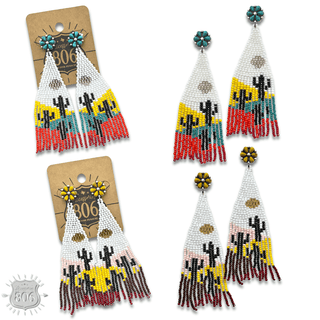 Beaded cactus scene earring, last call - Boutique Bella BellaEarrings