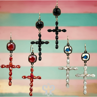 Beaded cross earring, Austrian crystal - LC - Boutique Bella BellaEarrings