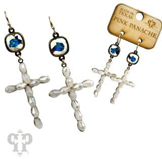 Beaded cross earring, Austrian crystal - LC - Boutique Bella BellaEarrings