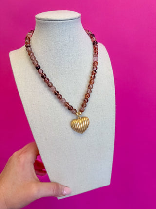 Beaded Heart Necklace - Brown - Boutique Bella BellaNecklaces