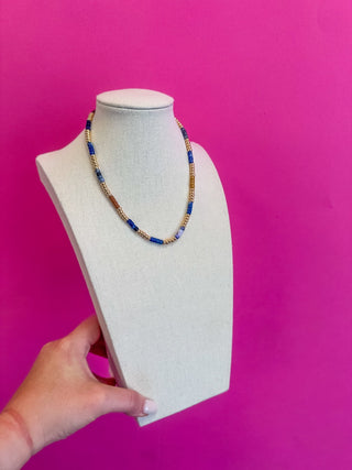 Beaded Mix Bead Necklace - Blue - Boutique Bella BellaNecklaces