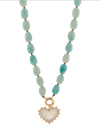 Beaded Necklace - Blue Bead with Gold Heart Pendant - Boutique Bella BellaNecklaces