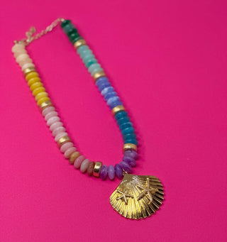 Beaded Necklace - Pastel Multi with Sea Shell - Boutique Bella BellaNecklaces