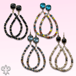 Beaded teardrop and Austrian crystal dangle earring - LC - Boutique Bella BellaEarrings