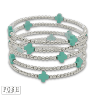 Beads and cross charm stack bracelet - Boutique Bella BellaBracelets