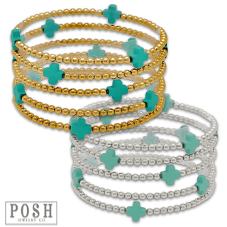 Beads and cross charm stack bracelet - Boutique Bella BellaBracelets