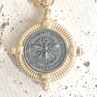 Bee necklace coin jewelry French matte gold boutique - Boutique Bella BellaNeckalce
