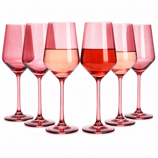 Set Of 6 Colored Wine Glasses 12 Oz Hand Blown Italian Style Crystal Bordeaux Wine Glasses Premium S