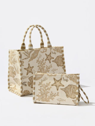 Beige Coastal Jacquard Tote - Boutique Bella BellaTote Bag