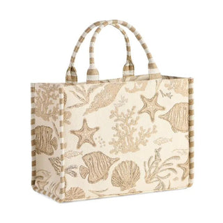 Beige Coastal Jacquard Tote - Boutique Bella BellaTote Bag