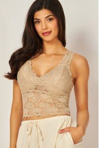Beige Lace Racerback Bra Tank with Removable Pads - Boutique Bella Bellabralette
