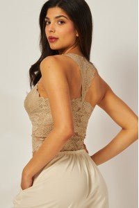 Beige Lace Racerback Bra Tank with Removable Pads - Boutique Bella Bellabralette