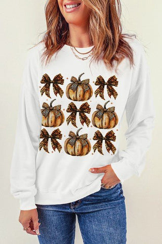 Beige Pumpkin Bow Sweatshirt - Boutique Bella BellaSweatshirt