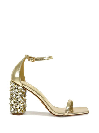 BERNELLE-GOLD RHINESTONE BLOCK HEELED SANDAL - Boutique Bella BellaHeels