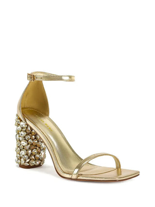 BERNELLE-GOLD RHINESTONE BLOCK HEELED SANDAL - Boutique Bella BellaHeels
