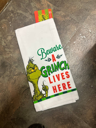 Beware Grinch Tea Towel - Boutique Bella BellaChristmas