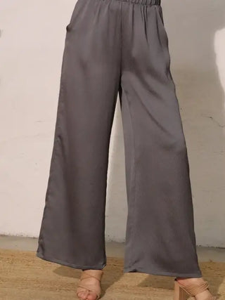 Hammered Graphite Satin Pants