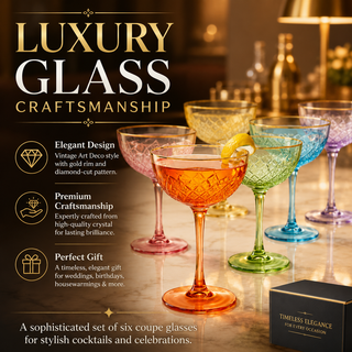 Colored Coupe Art Deco Glasses Set Of 6 12 Oz Classic Cocktail Glassware For Champagne Martini Manha