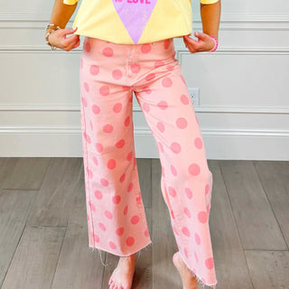 Big Polka Dot Stretchy Blush Denim - Boutique Bella BellaPANTS