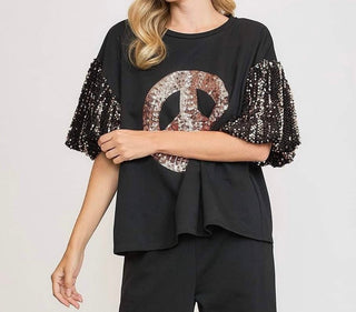 Black And Sparkle Peace Top - Boutique Bella BellaTOP