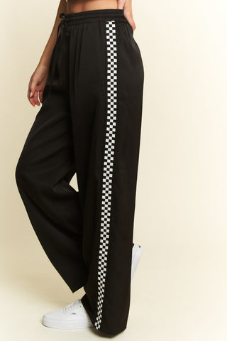 Black and White Checkered Satin Sweatpants - Boutique Bella Bellasweatpants