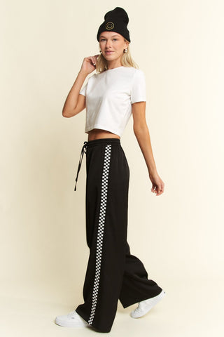Black and White Checkered Satin Sweatpants - Boutique Bella Bellasweatpants