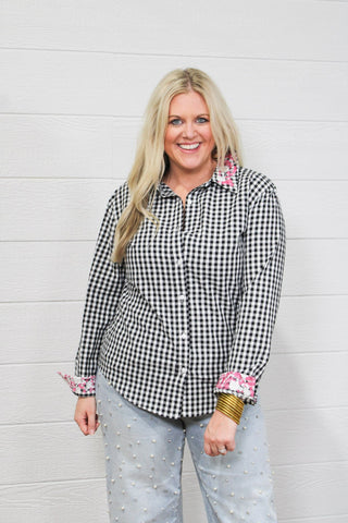 Black and White Gingham Button Down - Boutique Bella BellaBLOUSE