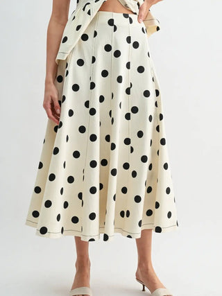 Black and White Polka Dot Flare Maxi Skirt - Boutique Bella Bellamaxi skirt