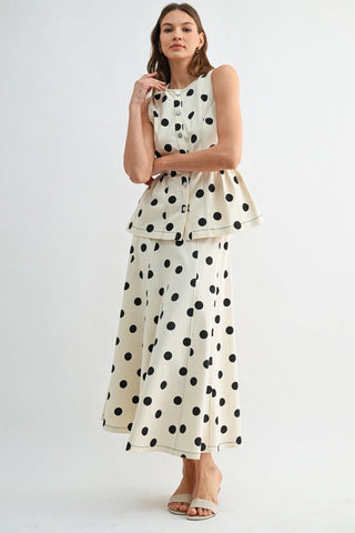 Black and White Polka Dot Flare Maxi Skirt - Boutique Bella Bellamaxi skirt