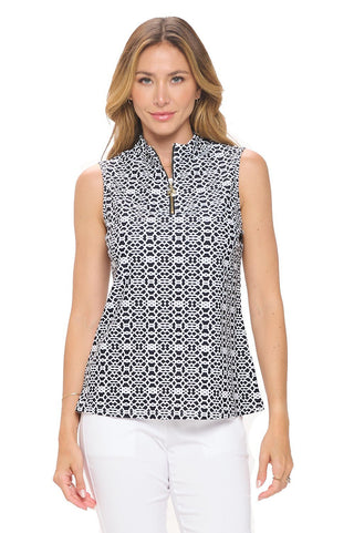 Black and White Sleeveless Zip Top - Boutique Bella Bellatop