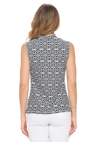 Black and White Sleeveless Zip Top - Boutique Bella Bellatop