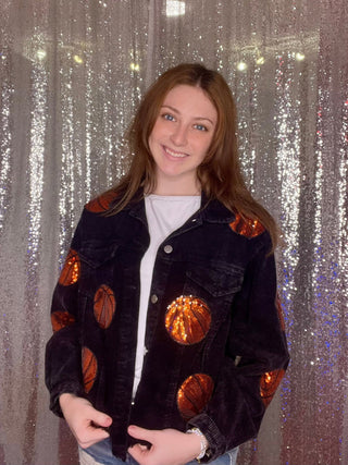 Black Basketball Corduroy Sequin Jacket - Boutique Bella Bella