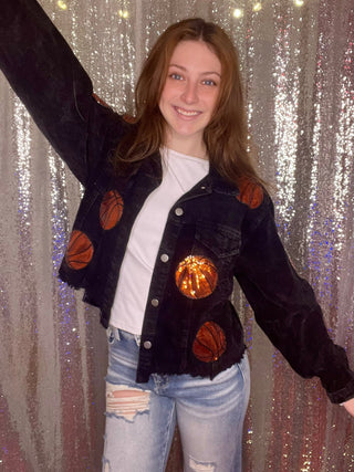 Black Basketball Corduroy Sequin Jacket - Boutique Bella Bella