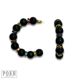 Black bead and rhinestone hoop earring, last call - Boutique Bella BellaEarrings