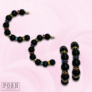 Black bead and rhinestone hoop earring, last call - Boutique Bella BellaEarrings