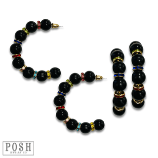 Black bead and rhinestone hoop earring, last call - Boutique Bella BellaEarrings